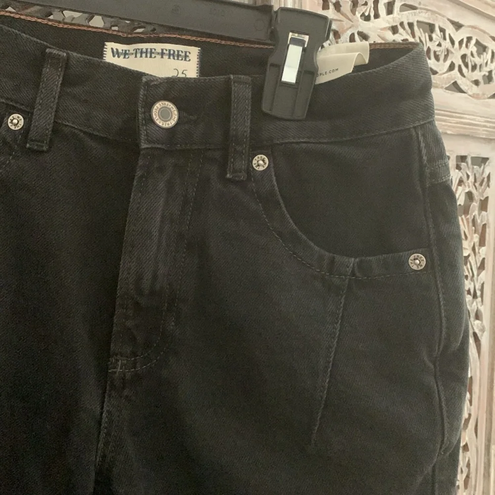 FREE PEOPLE Ghost Town Long Jean Shorts Black